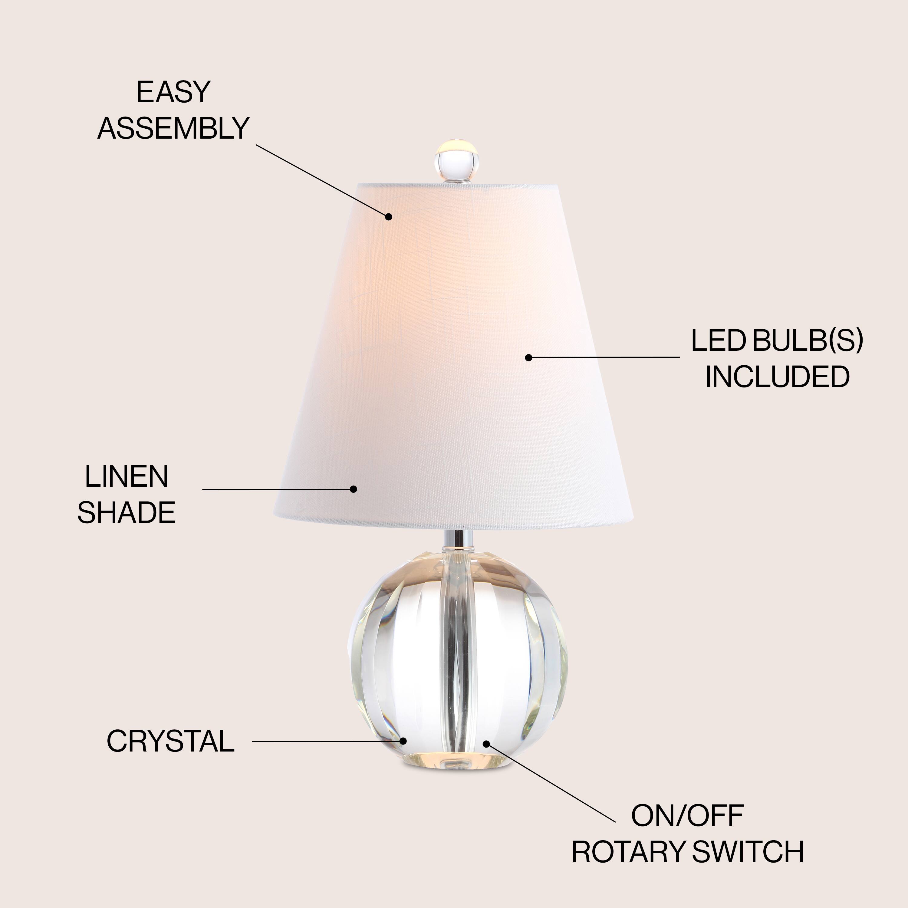 EASY ASSEMBLY  
LED BULB(S) INCLUDED  
LINEN SHADE  
CRYSTAL  
ON/OFF ROTARY SWITCH