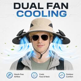 Anysun - Wide Brim Sun Hat with 2 Solar Fans - Waterproof & Breathable Bucket Hat for Men/Women, Outdoor Fishing & Hiking - Khaki