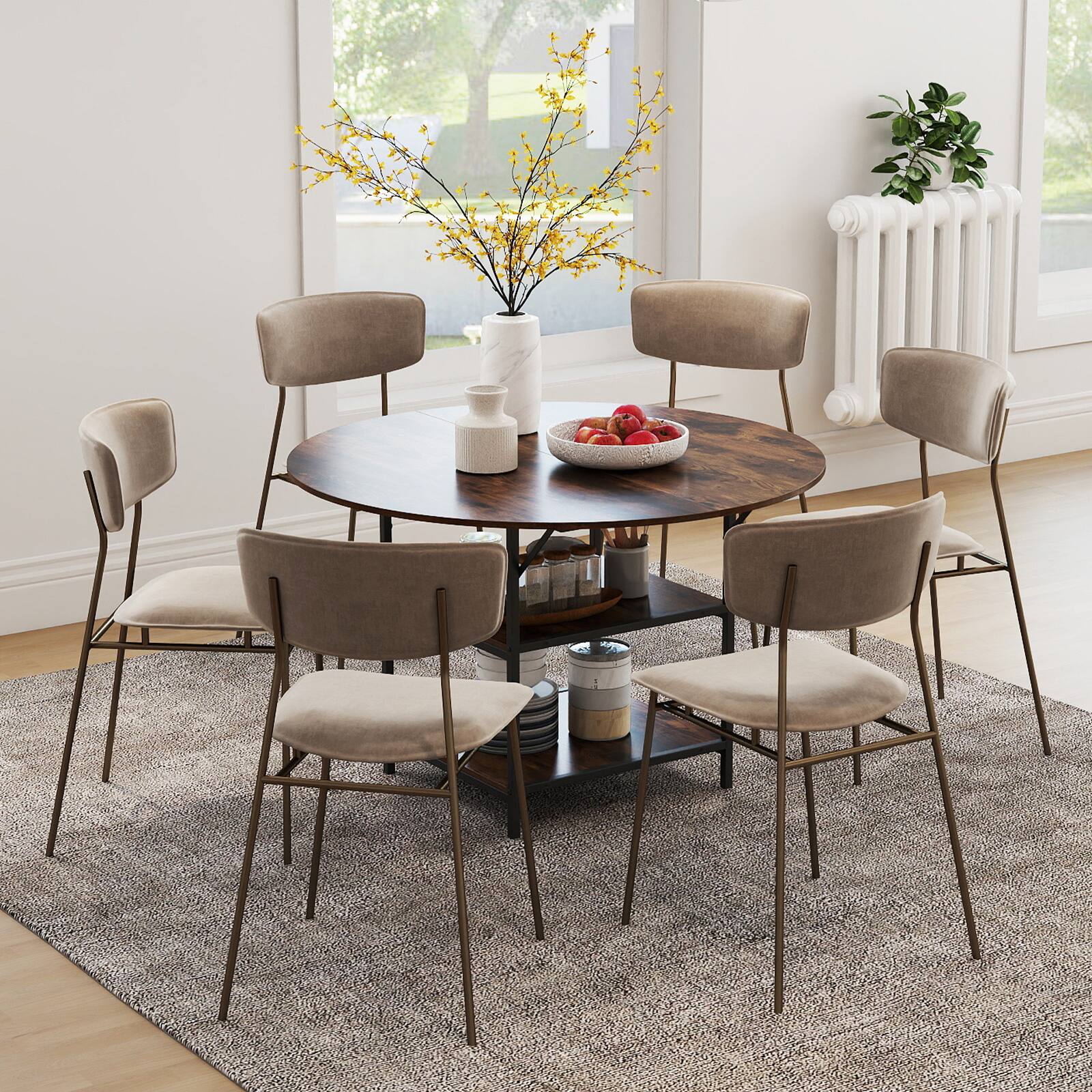 Alt View 4. Gymax - Gymax 47'' Round Dining Table for w/2-Tier Storage Shelves & Heavy-Duty Metal Frame Rustic Brown - Brown.