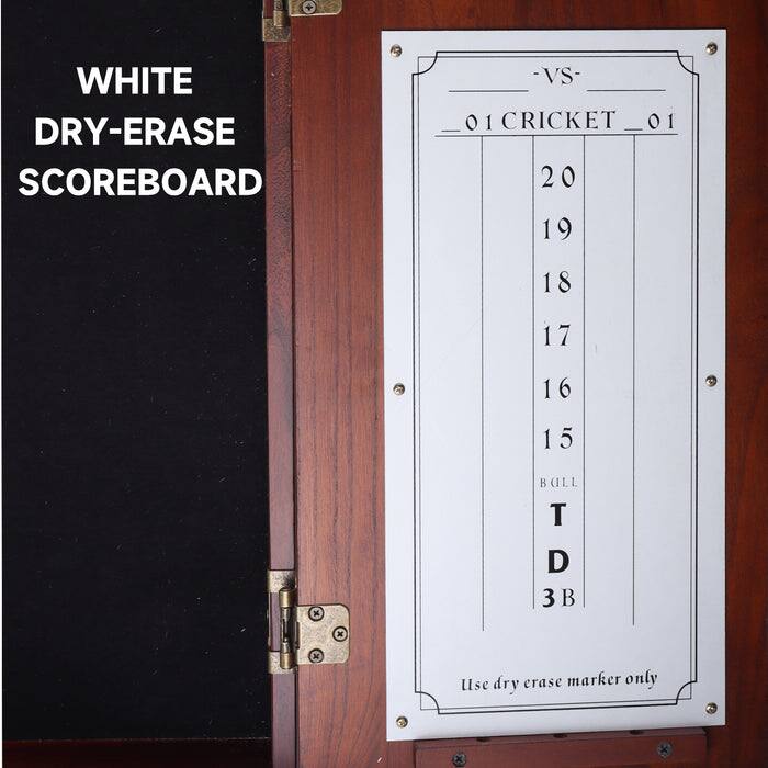 WHITE DRY-ERASE SCOREBOARD

VS

01 CRICKET 01

20  
19  
18  
17  
16  
15  
BULL  
T  
D  
3B

Use dry erase marker only