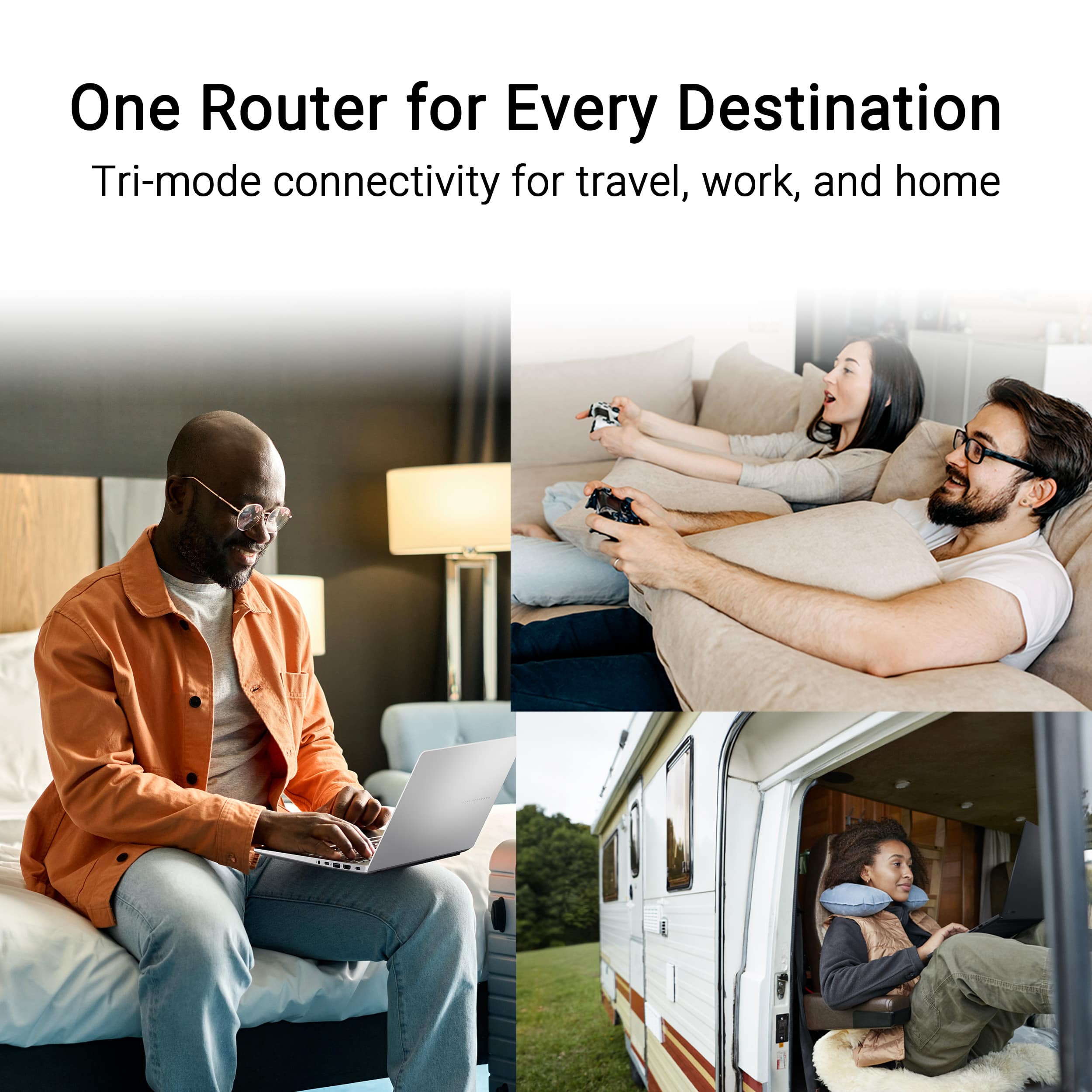 One Router for Every Destination
Tri-mode connectivity for travel, work, and home