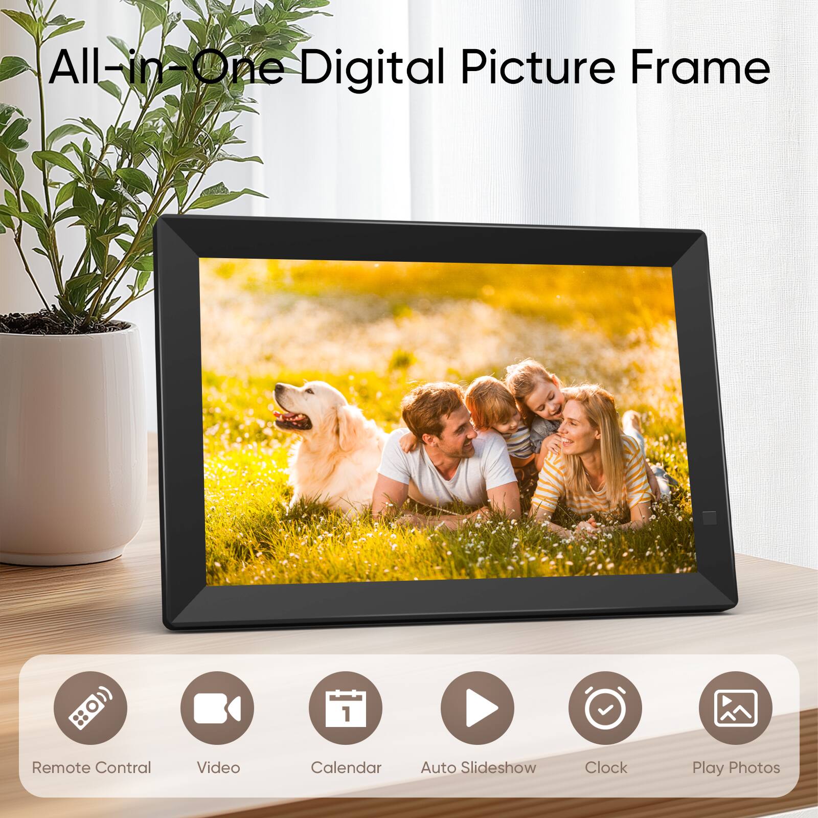 All-in-One Digital Picture Frame
Remote Control
Video
Calendar
Auto Slideshow
Clock
Play Photos