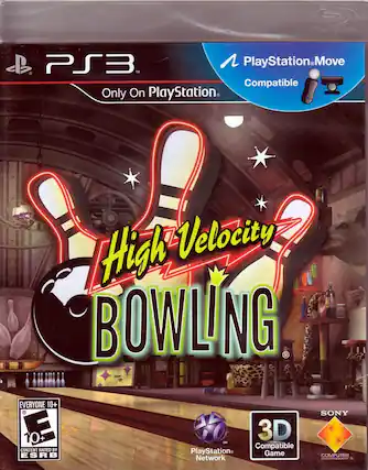 PS3
Only On PlayStation
PlayStation Move Compatible
High Velocity Bowling
Everyone 10+
Content Rated by ESRB
3D Compatible Game
PlayStation Network
SONY
Computer Entertainment
Compatible with PlayStation Move - E10+ (Everyone 10+)