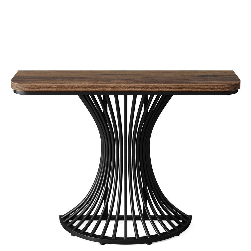Left. Kadyn - Entryway Table, Console Sofa Table,39-Inch Console Table, Accent Sofa Table with Geometric Metal Base - Brown.