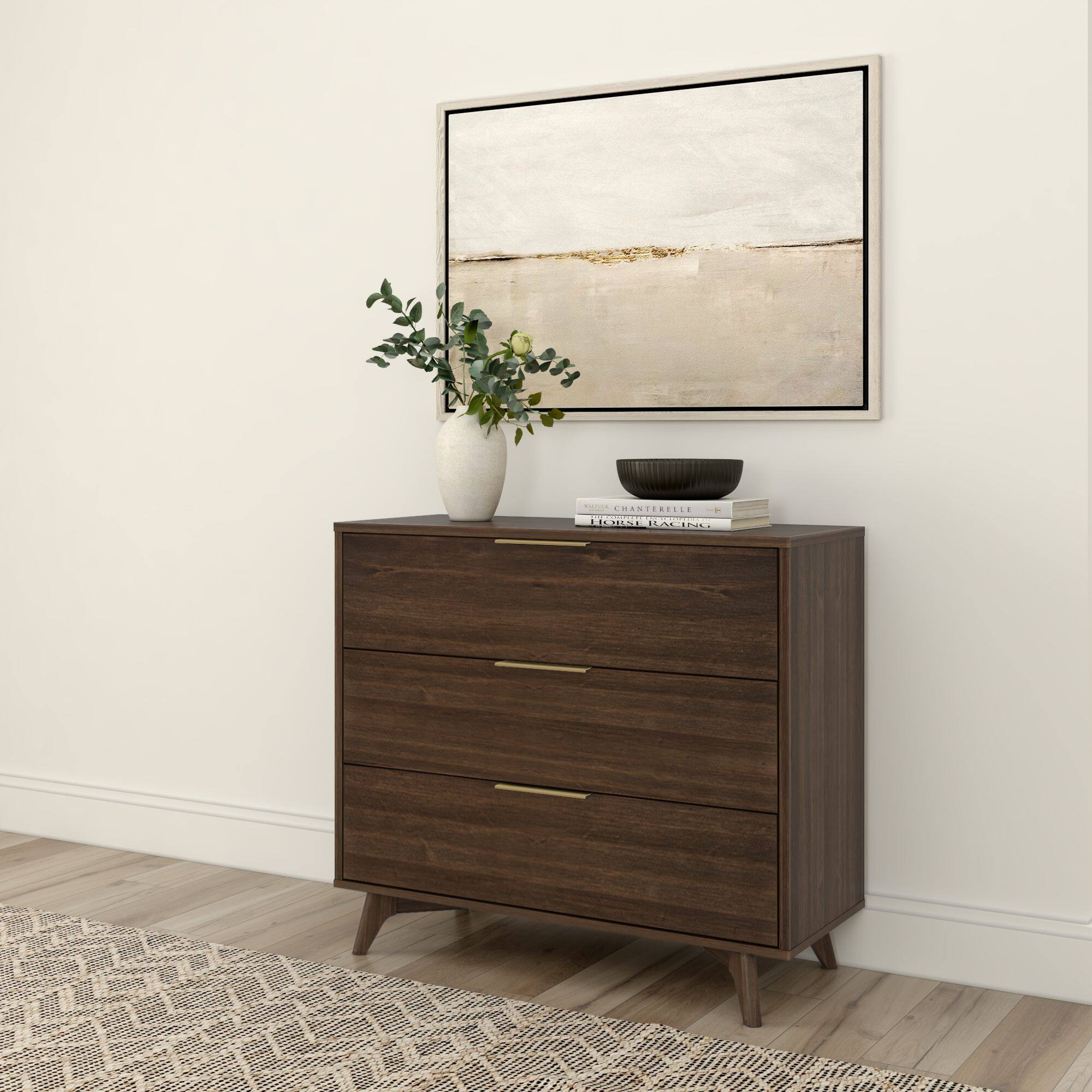 Plank+Beam - Haven 3 Drawer Dresser with Brass Handle - Walnut