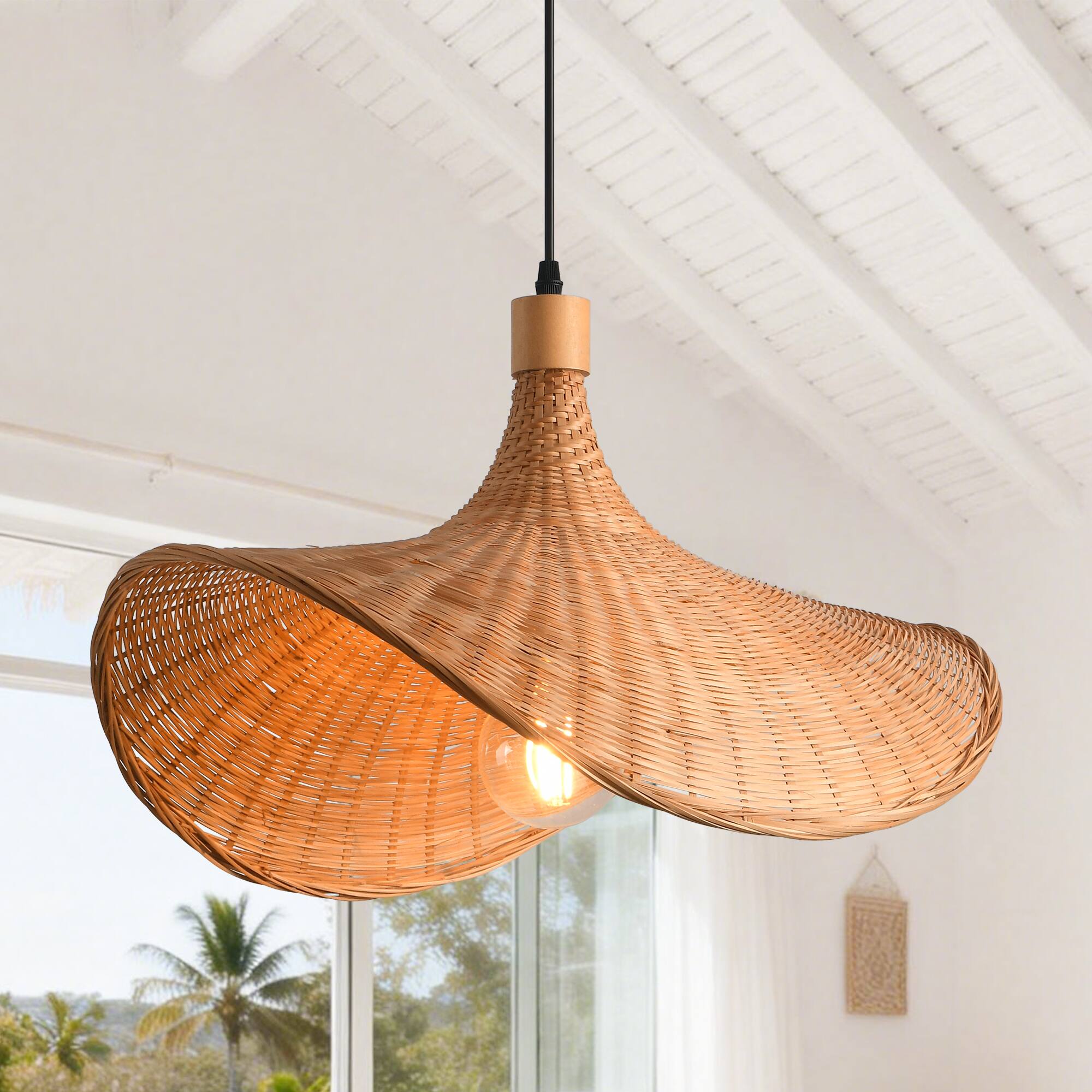 Alt View 2. Parrot Uncle - 1-Light Personalized Design Rustic Bamboo Hand-Woven Pendant Lamp - Brown.