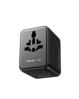 Momax - 1-World 5-Port Mini Universal Travel GaN Charger 70W with Dual AC - Black
