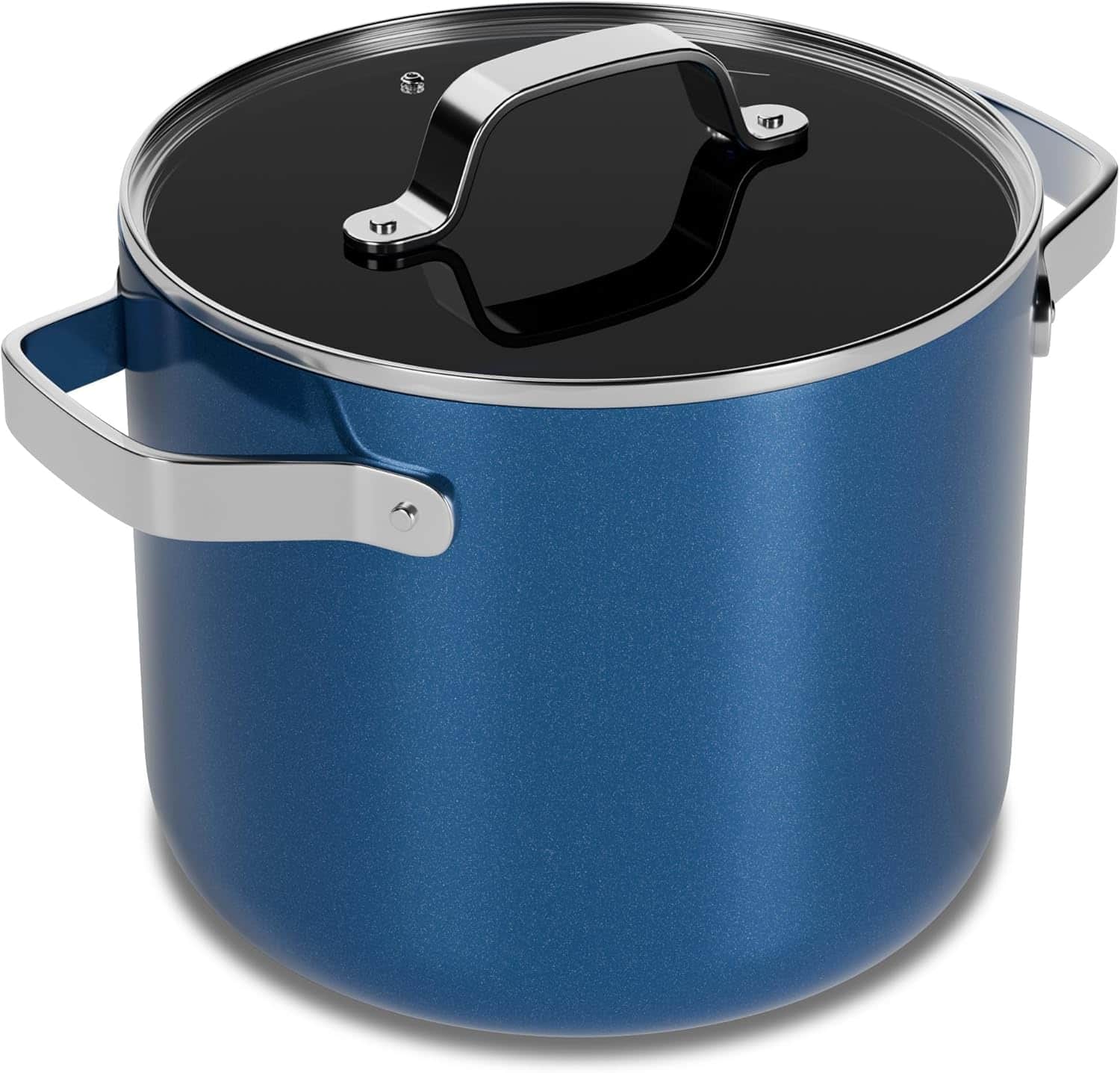 Bakken- Swiss - 5 Qt Aluminum Stock Pot, Nonstick Ceramic Coating, PTFE & PFAS Free, Oven Safe 500°F, SS Handles, Glass Lid - Blue