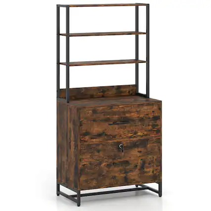 Front. SlickBlue - Lateral File Cabinet with Lock and Bookshelf for Letter Size Documents - Coffee.