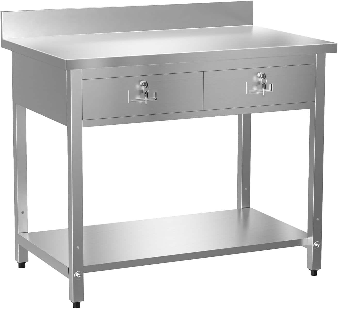 Winado - 42" x 26" Heavy Duty Stainless Steel Prep & Work Table with Drawers & Backsplash & Undershelf & Adjustable Feet for Home - Silver