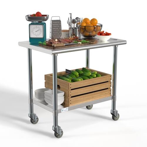 Alt View 8. Koolmore - 24" x 36" 18-Gauge 304 Stainless Steel Commercial Work Table with Casters, CT2436-18C. - Silver.