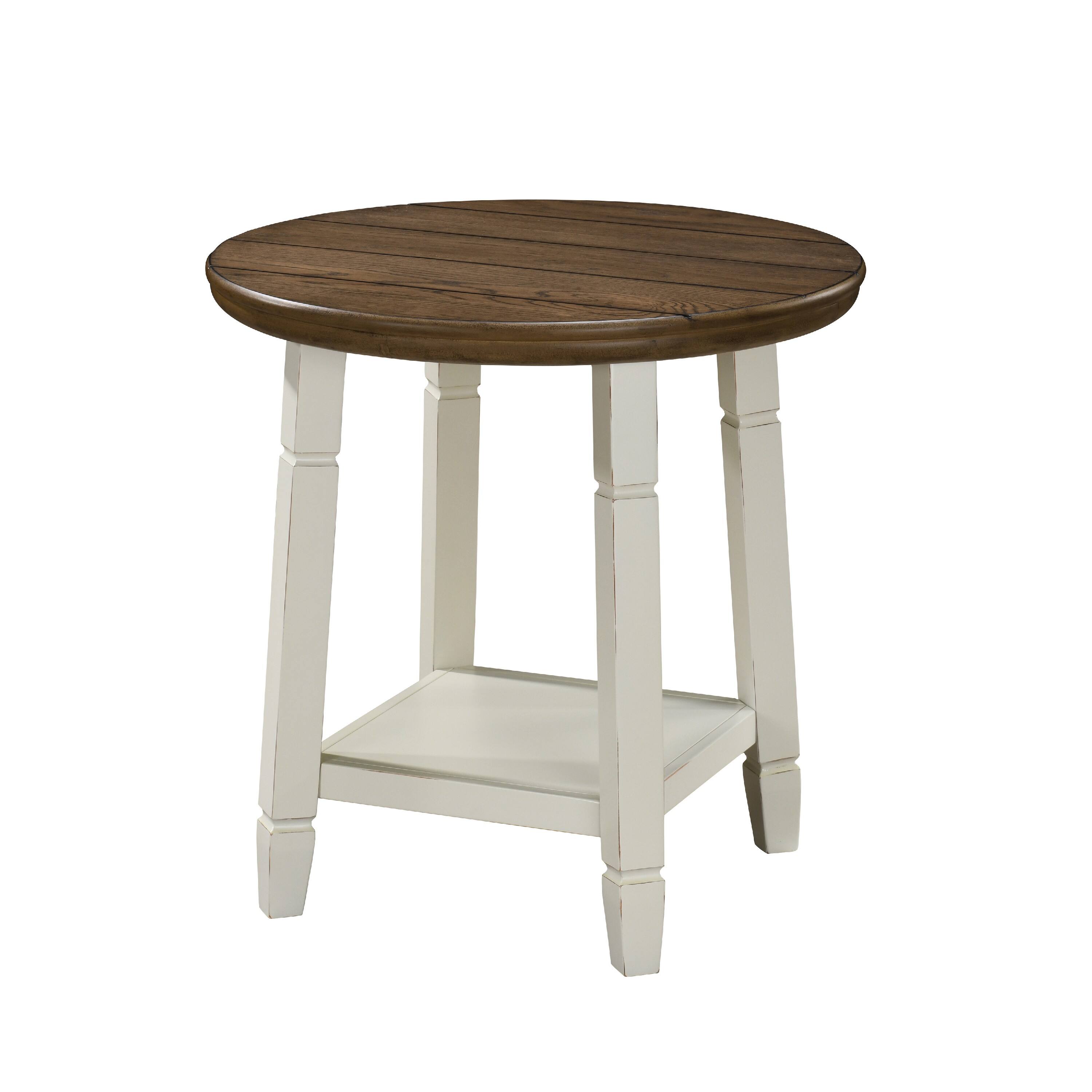 Back. Manhattan Lane - Ethy 3pc Round Coffee Table & End Table Set, Lower Shelf - Brown, White.
