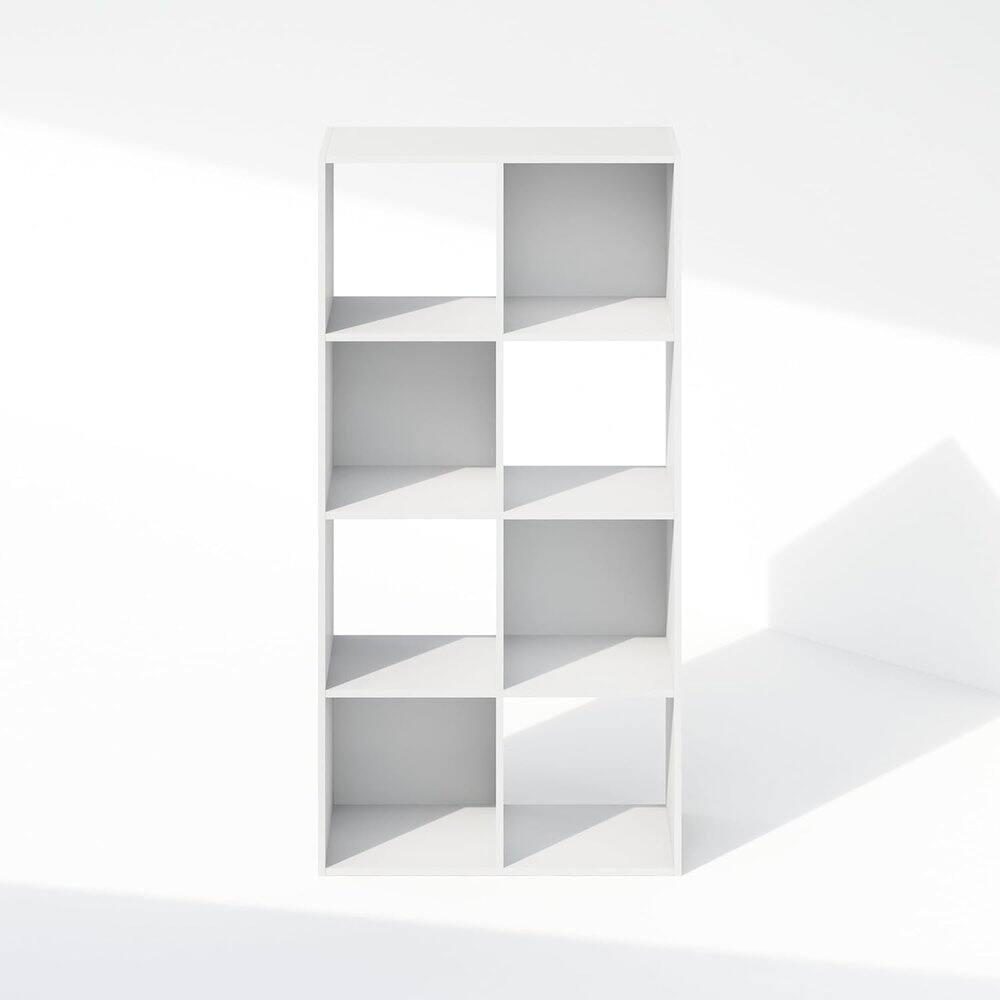 Alt View 2. FurniFact - White Engineered Wood 8 Cube Storage Organizer with Open Back Shelves - White.