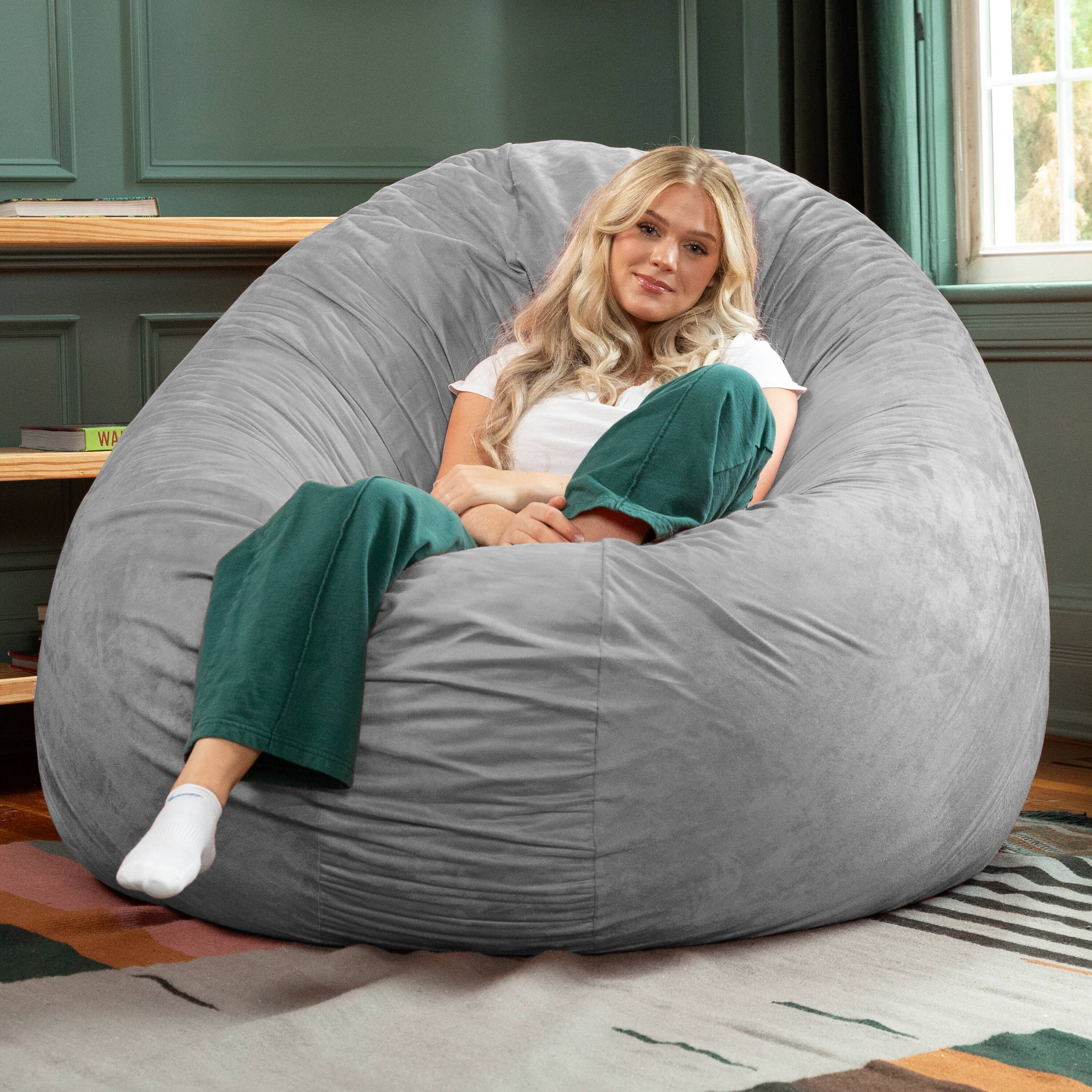 Back. Jaxx - Jaxx 6 Foot Cocoon - 2-in-1 Convertible Bean Bag Bed & Large Bean Bag Chair for Adults, Platinum - Microsuede Platinum.