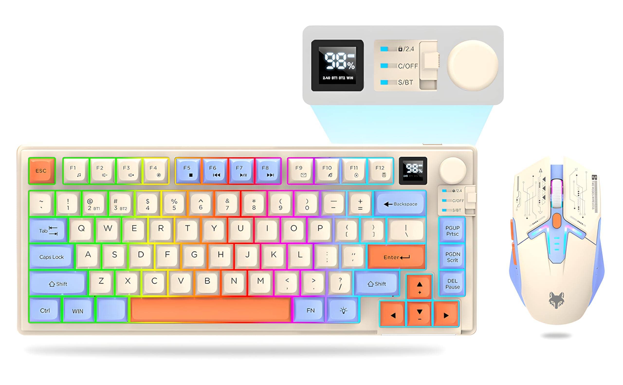 HM 1810 - 75 Wireless Gaming And Mouse Combo Tri mode Bt5 0 2 4ghz usb c Rgb Backlit 3d 1600dpi Mice 2000mah Knob Vol - Blue