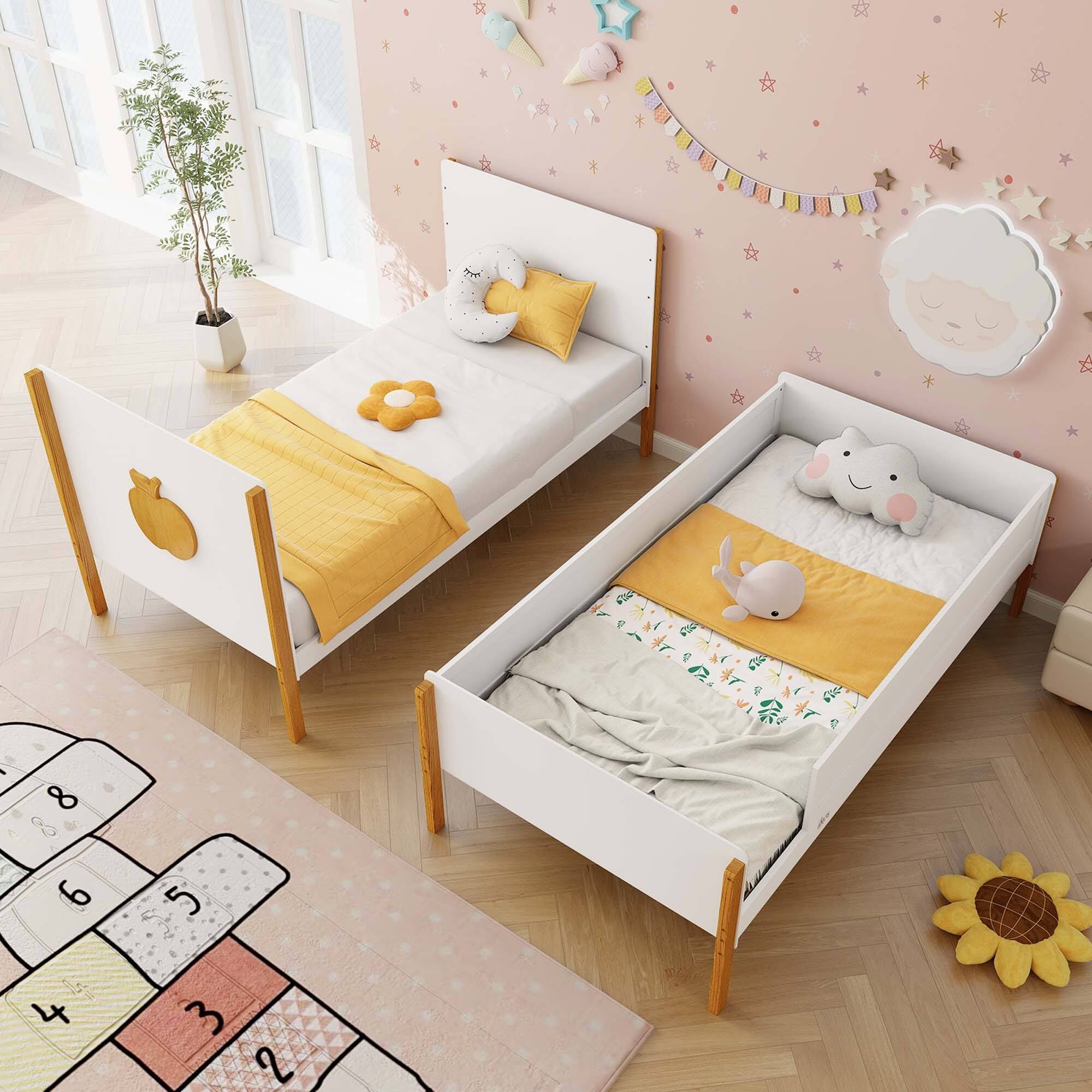 Alt View 1. Costway - 2-in-1 Twin Over Bunk Bed Frame with Integrated Ladder & Safety Guardrails - White & Natural.