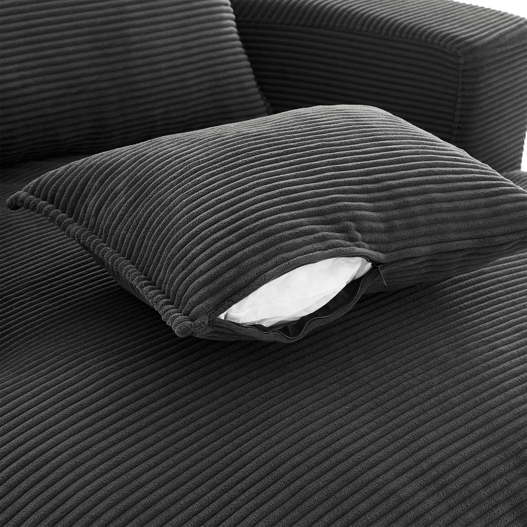 Back. Whisen - 57.5" Oversized Swivel Sofa Accent Barrel Chair with Dual-Layer Cushion and 3 Removable Pillows - Black.