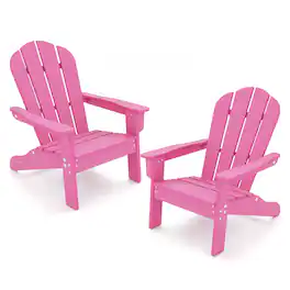 Gymax - 2PCS Kid's Adirondack Chair All-Weather HDPE Toddler Lawn Chair w/ Ergonomic Design - Pink