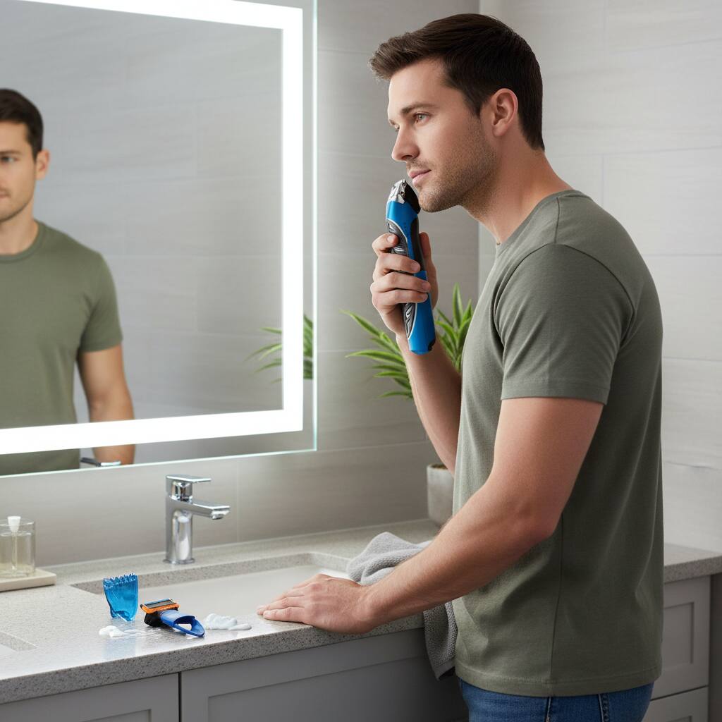 Alt View 1. Dazzed Corner - Men's All-in-One Razor & Edger, Shave, Trim, 3 Comb Attachments - Blue.