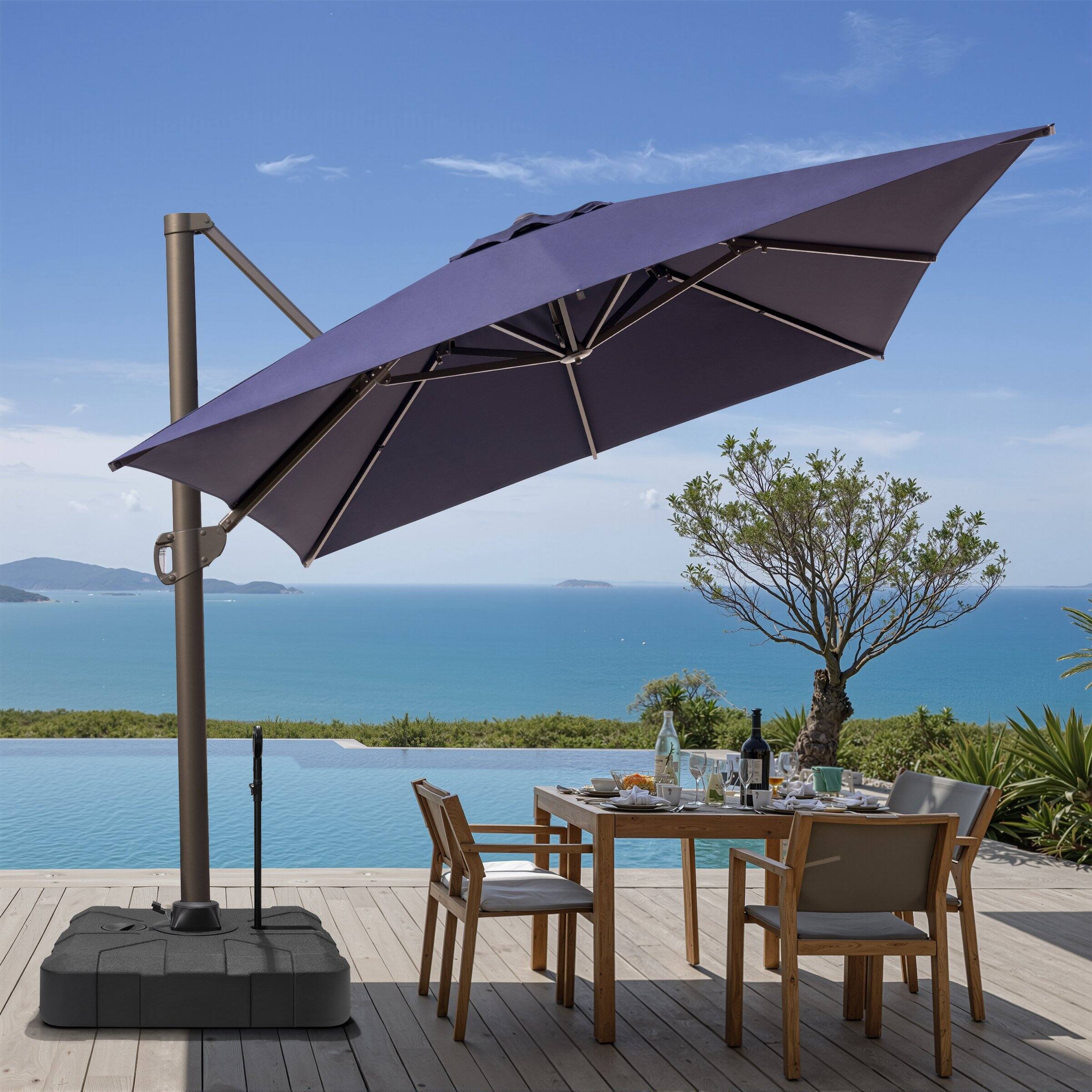 Back. Crestlive Products - Crestlive Products 10x13ft Aluminum Crank Cantilever Patio Umbrella with Base - Navy blue.
