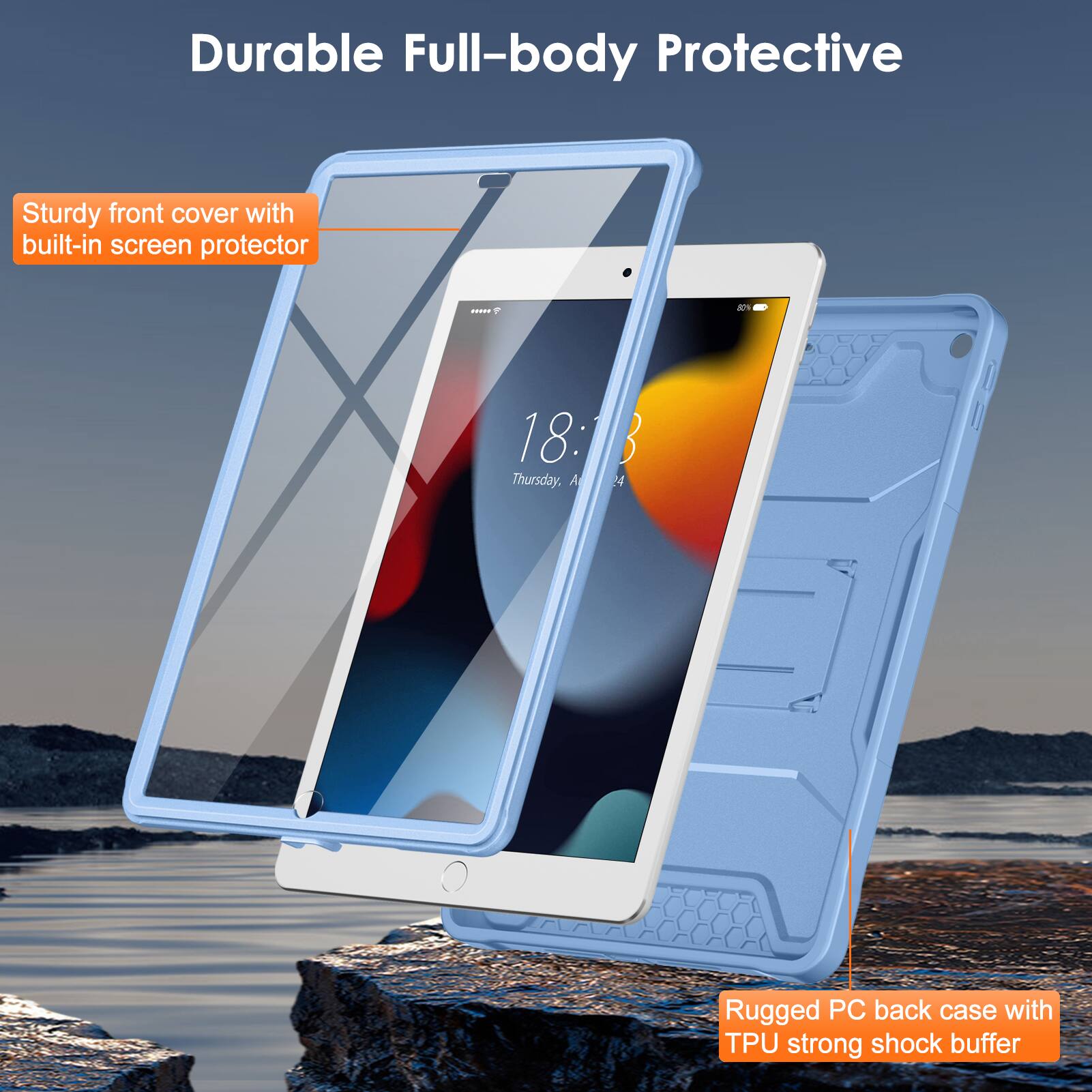 Durable Full-body Protective

Sturdy front cover with built-in screen protector

Rugged PC back case with TPU strong shock buffer