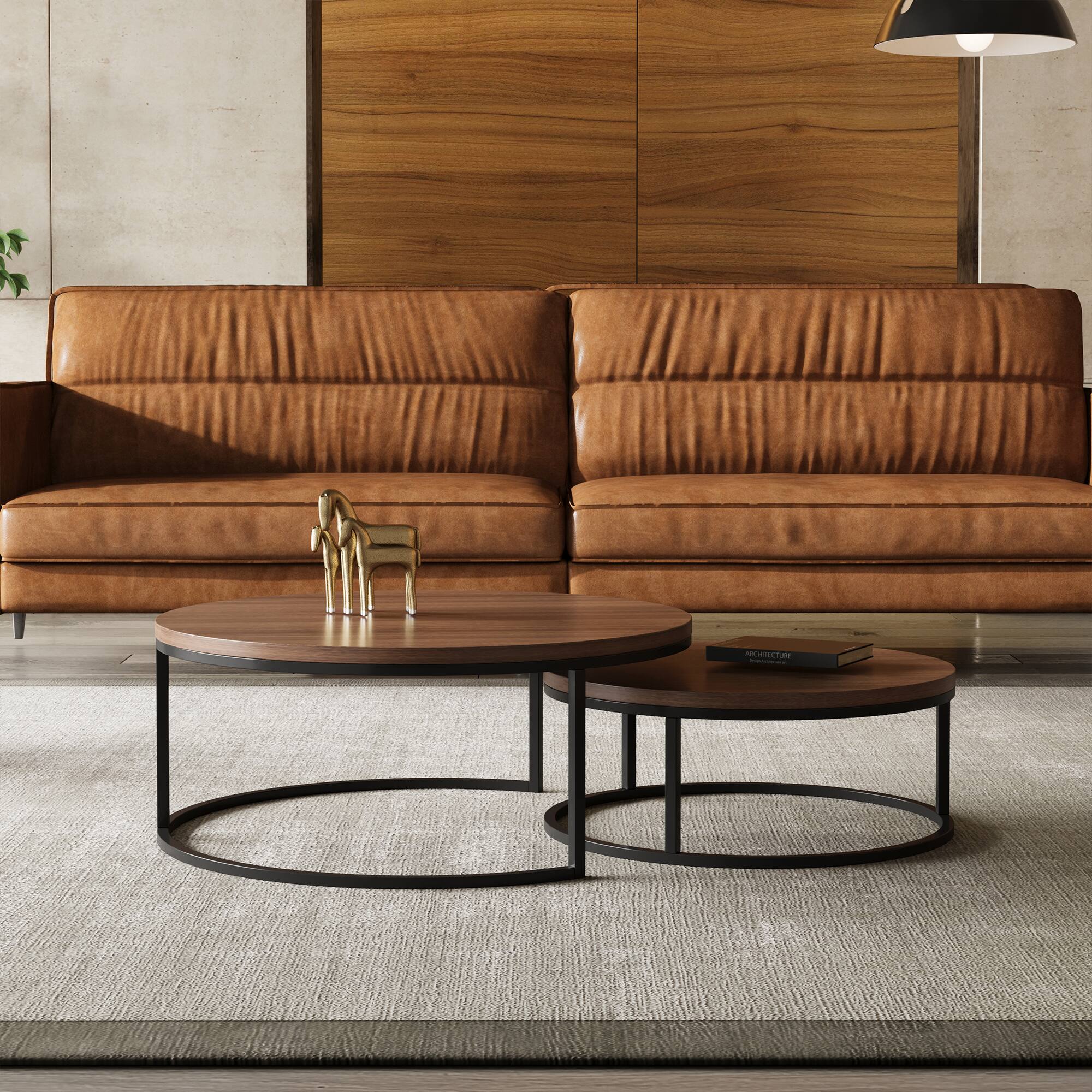 Angle. luck idea - Combination Coffee Tables, Large One 31.5" , Small One 23.7" - Walnut color.