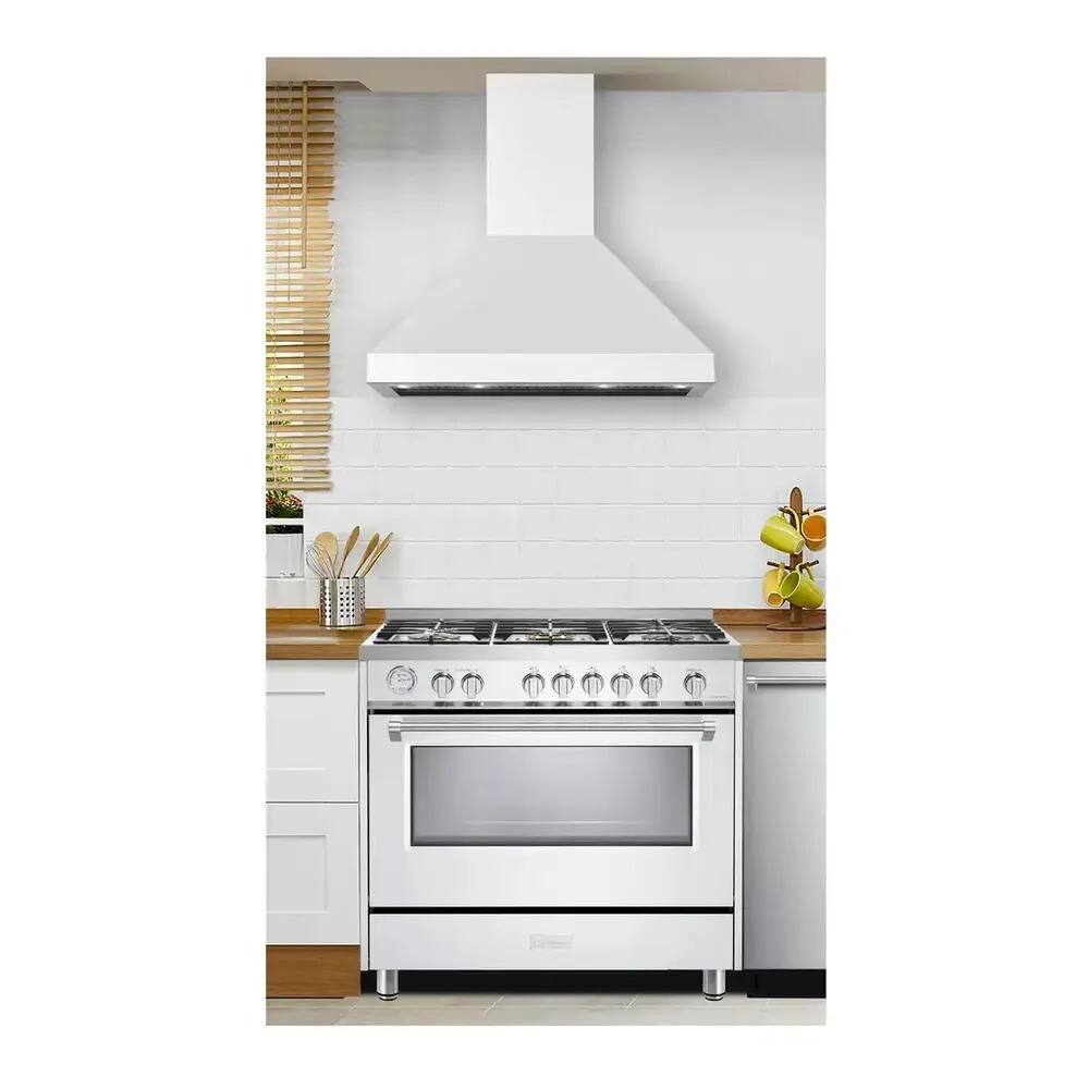 Alt View 6. Verona - Verona 36 inch Designer Chimney Wall Hood with 600 CFM (White) - White.