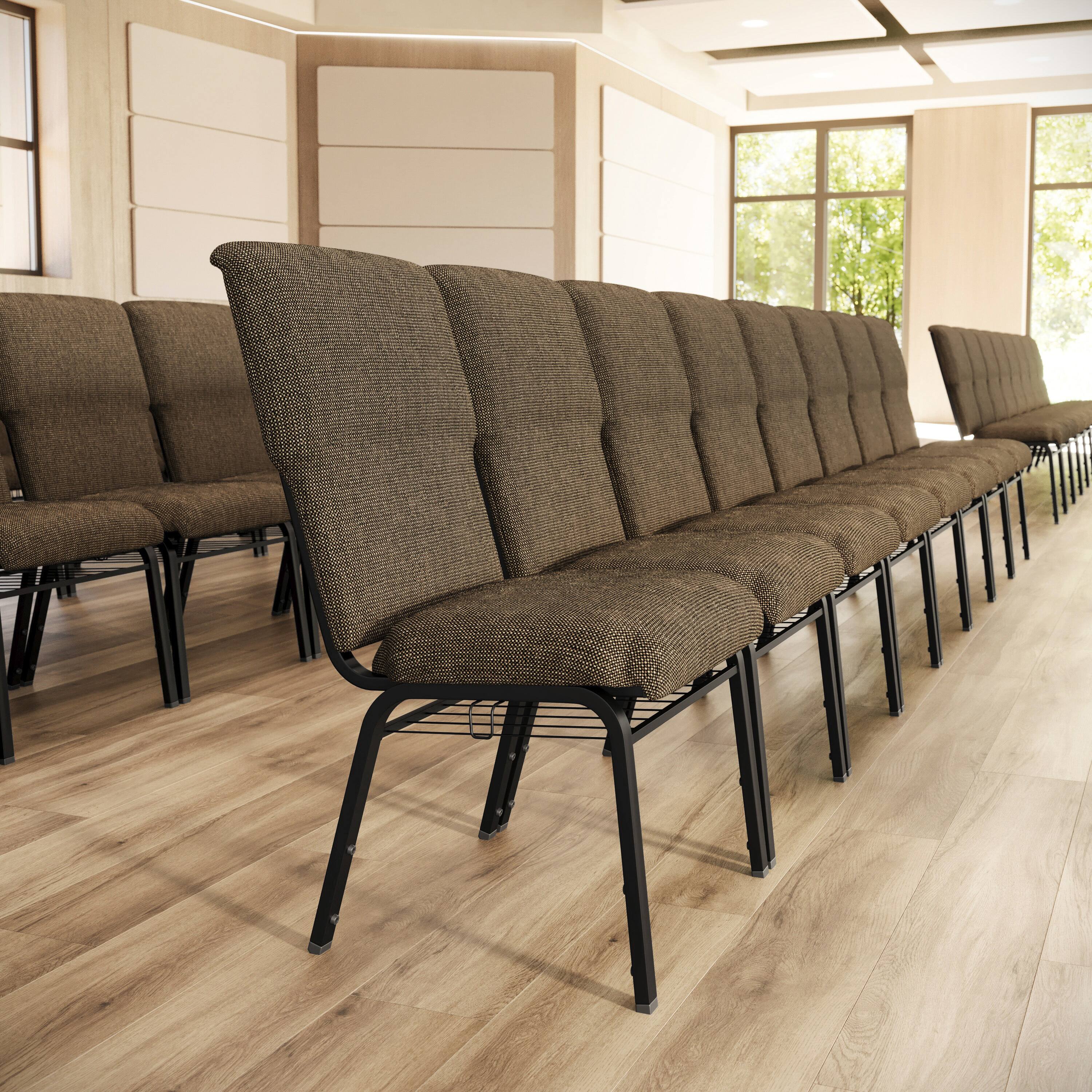 Alt View 1. Emma + Oliver - Discount Church Chair - 21 in. Wide - Jute Fabric/Black Frame.