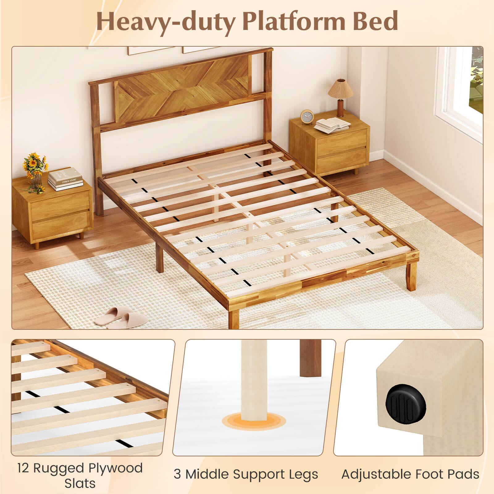 Heavy-duty Platform Bed

12 Rugged Plywood Slats

3 Middle Support Legs

Adjustable Foot Pads