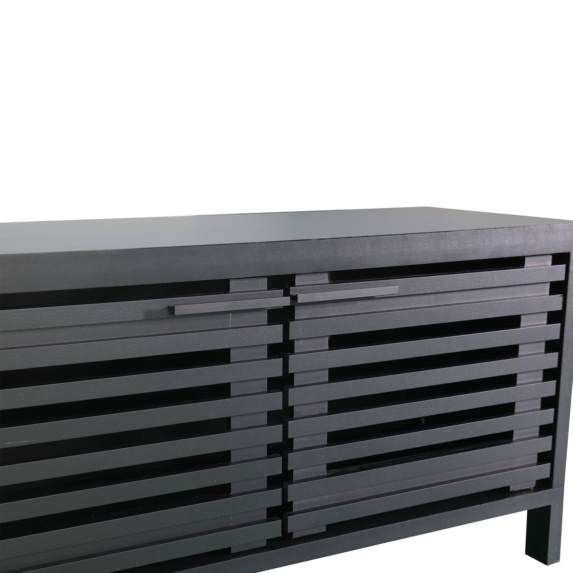 Alt View 7. Parrot Uncle - 115" Farmhouse  3 Pieces TV Stand Entertainment Center with Electric Fireplace and  LED Lights - Black and gray.