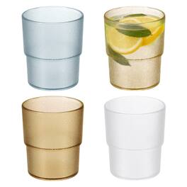 Unique Bargains - 4pcs Clear Acrylic Drinking Glasses, 10.1oz Matte Texture Unbreakable Stackable for Water Juice Beer - Clear/Champagne/Blue/Brown
