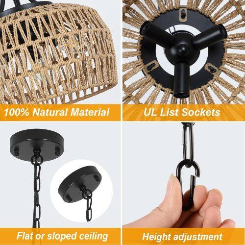 100% Natural Material  
UL List Sockets  
Flat or sloped ceiling  
Height adjustment