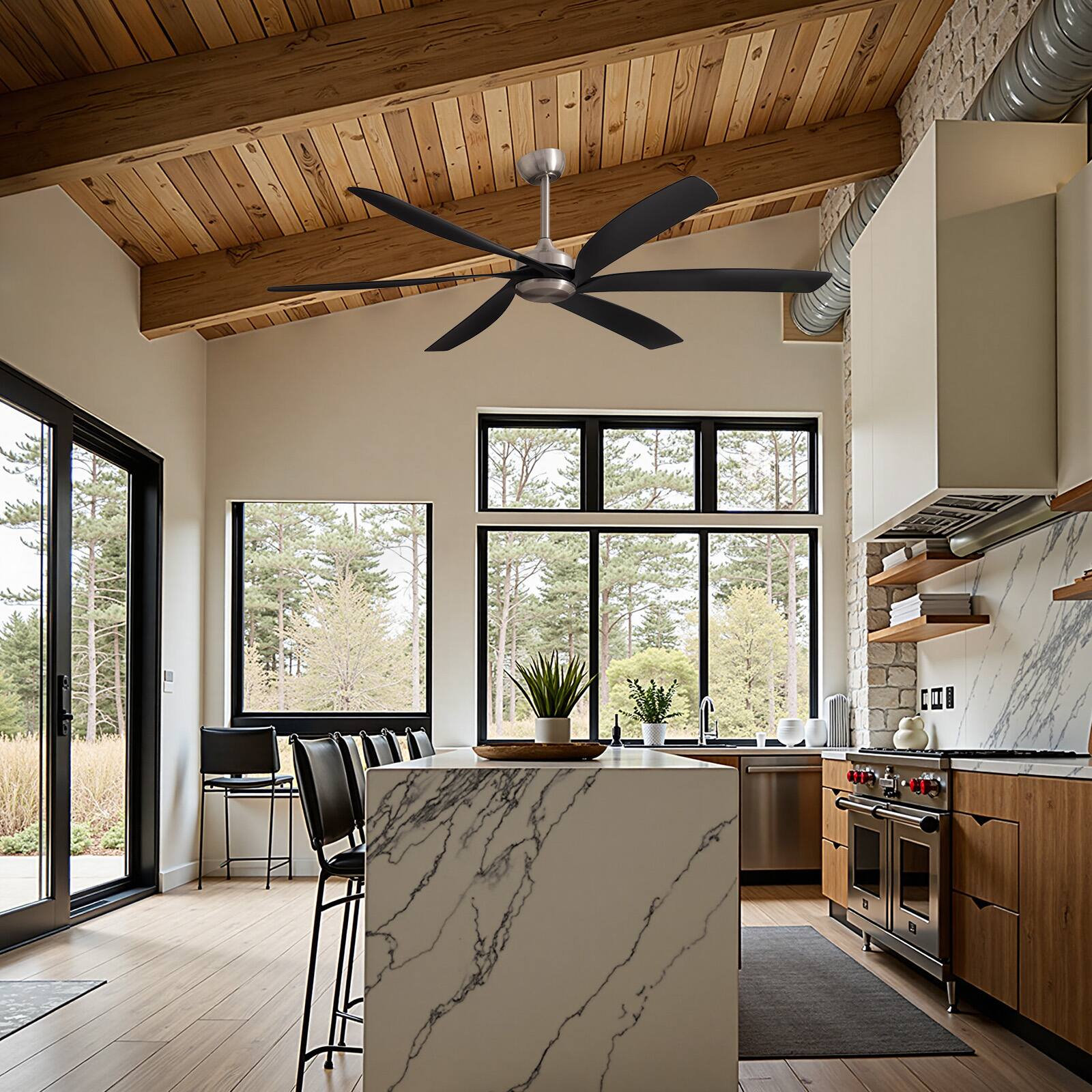 Alt View 2. Siljoy - 64" No Light Propeller Ceiling Fan Silent Reversible DC Motor 6 Speeds Timer Natural Wind Remote APP Indoor Outdoor Use - Black Nickel.