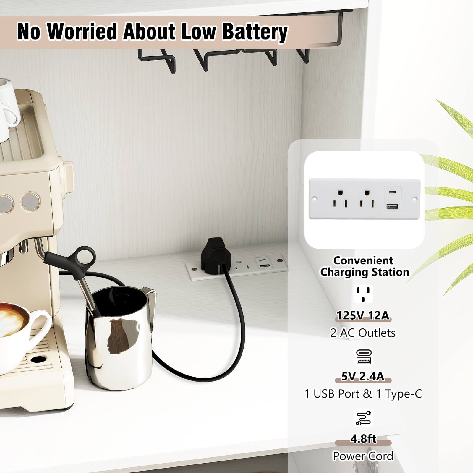 No Worried About Low Battery

Convenient Charging Station
125V 12A
2 AC Outlets
5V 2.4A
1 USB Port & 1 Type-C
4.8ft Power Cord