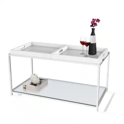 Front. SlickBlue - Coffee Table with Chrome Metal Frame and 2 Removable Trays - Chrome.