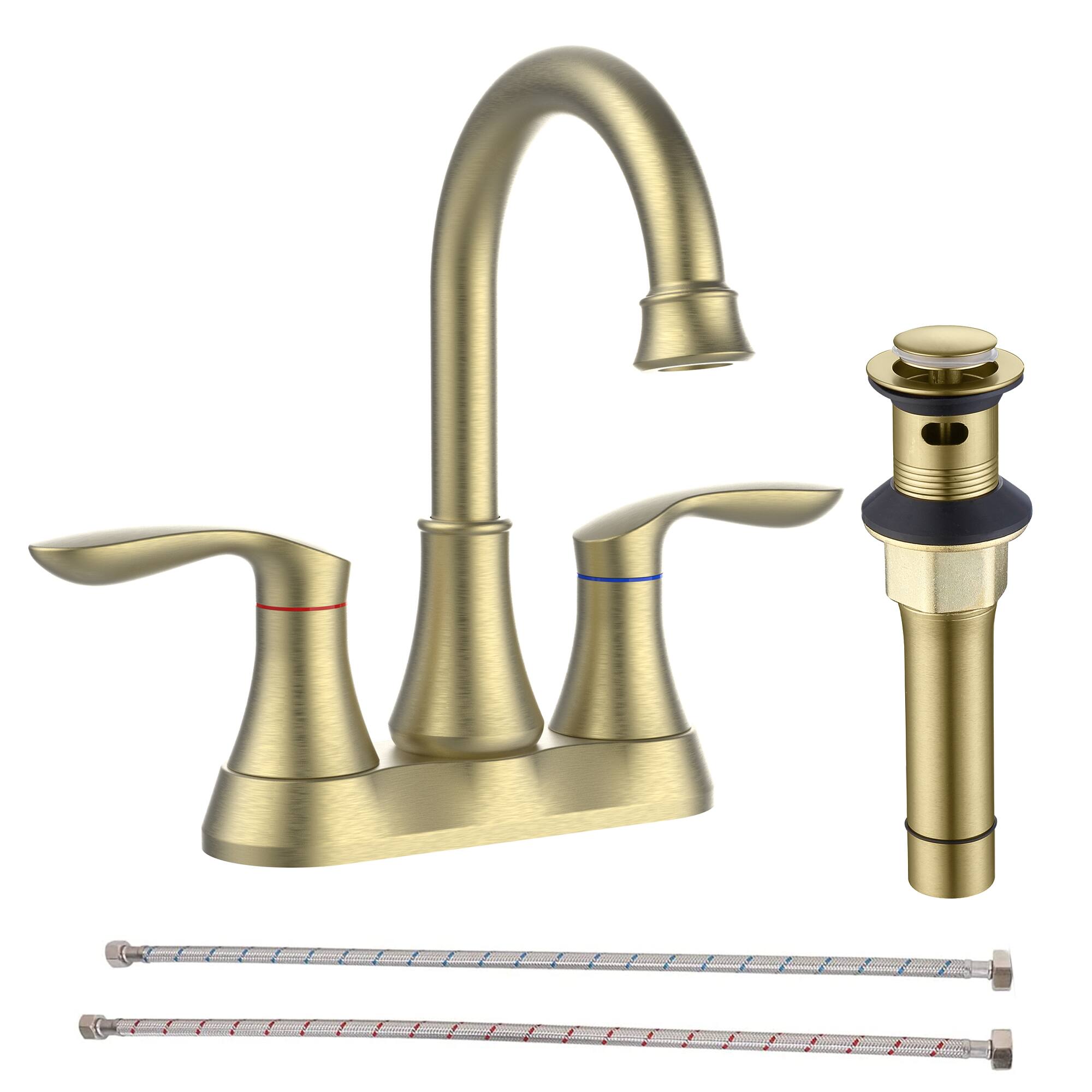 4 Inch 2-Handle Centerset Bathroom Faucet, High-Arc Swivel Spout with Pop-Up Drain & Supply