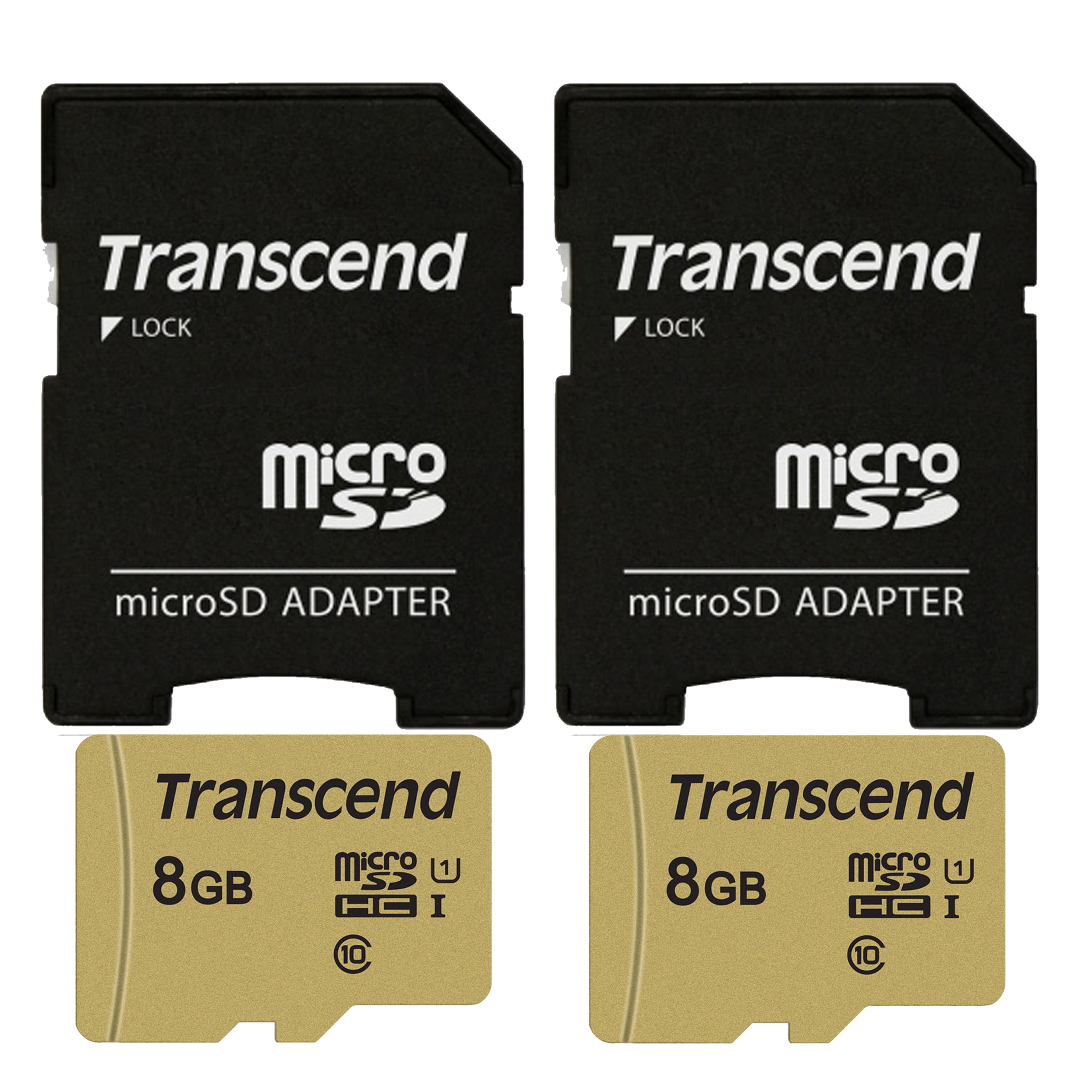 2x Transcend 8GB UHS-1 Class 10 micro SD 500S Read up to 95MB/s With SD Adapter