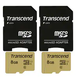 2x Transcend 8GB UHS-1 Class 10 micro SD 500S Read up to 95MB/s With SD Adapter