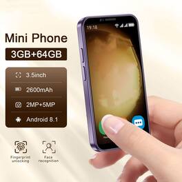 Loheer - S24 Mini Smartphone Kids Phone 64GB 3.5 Inch HD Screen Dual SIM Facial Recognition Pocket Phone Purple - Vibrant Purple (Unlocked)