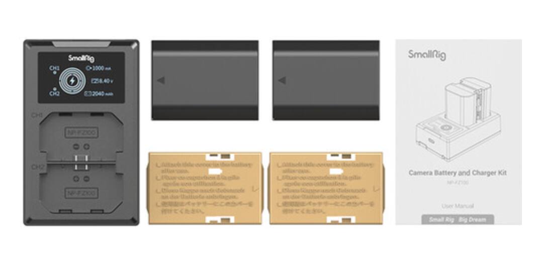 SmallRig CHI 1000 4 8.40 CH2 2040  
SmallRig CHI NP 2100 CH2 FZ100  
Camera Battery and Charger Kit  
User Manual  
Small Rig Big Dream