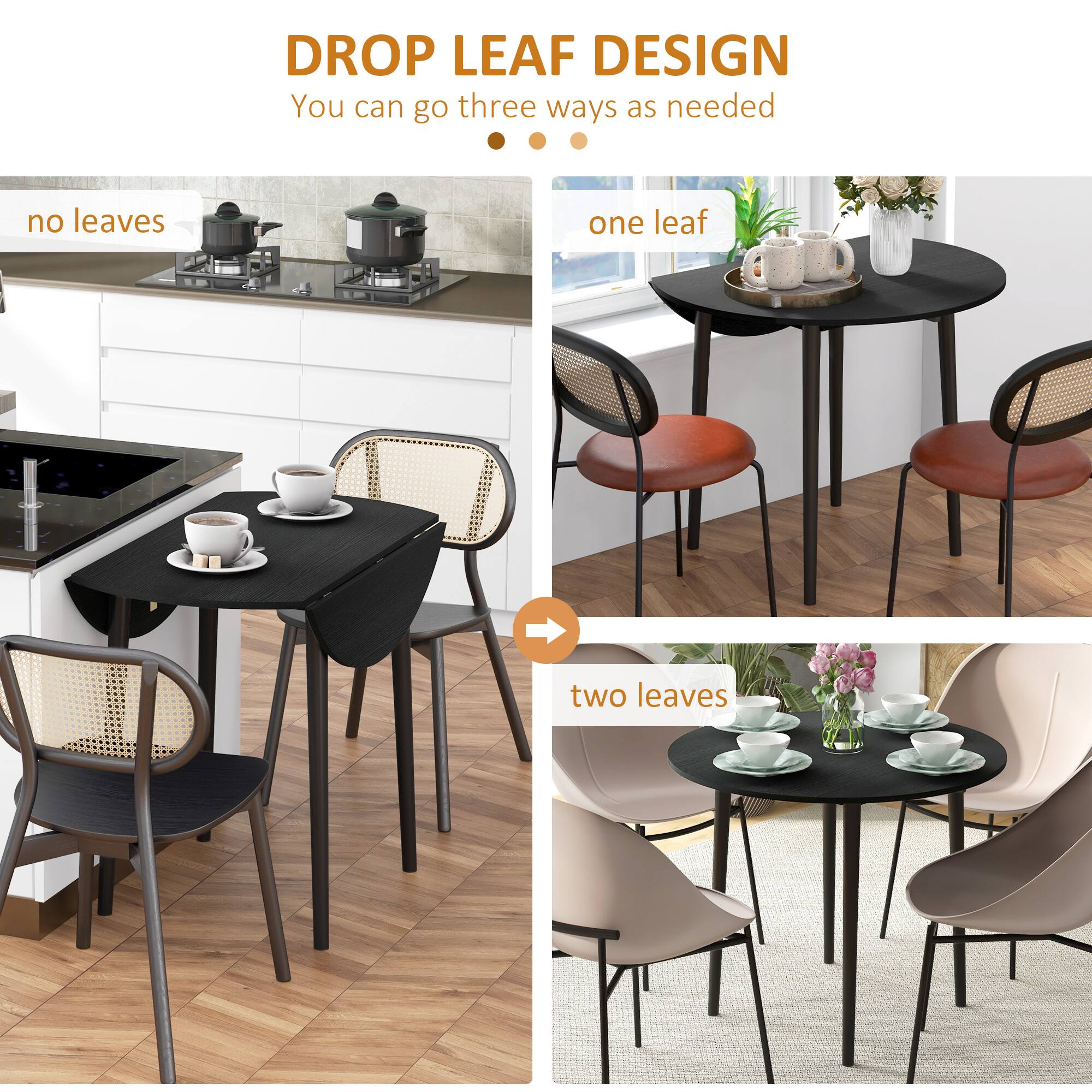 DROP LEAF DESIGN  
You can go three ways as needed  

- no leaves  
- one leaf  
- two leaves