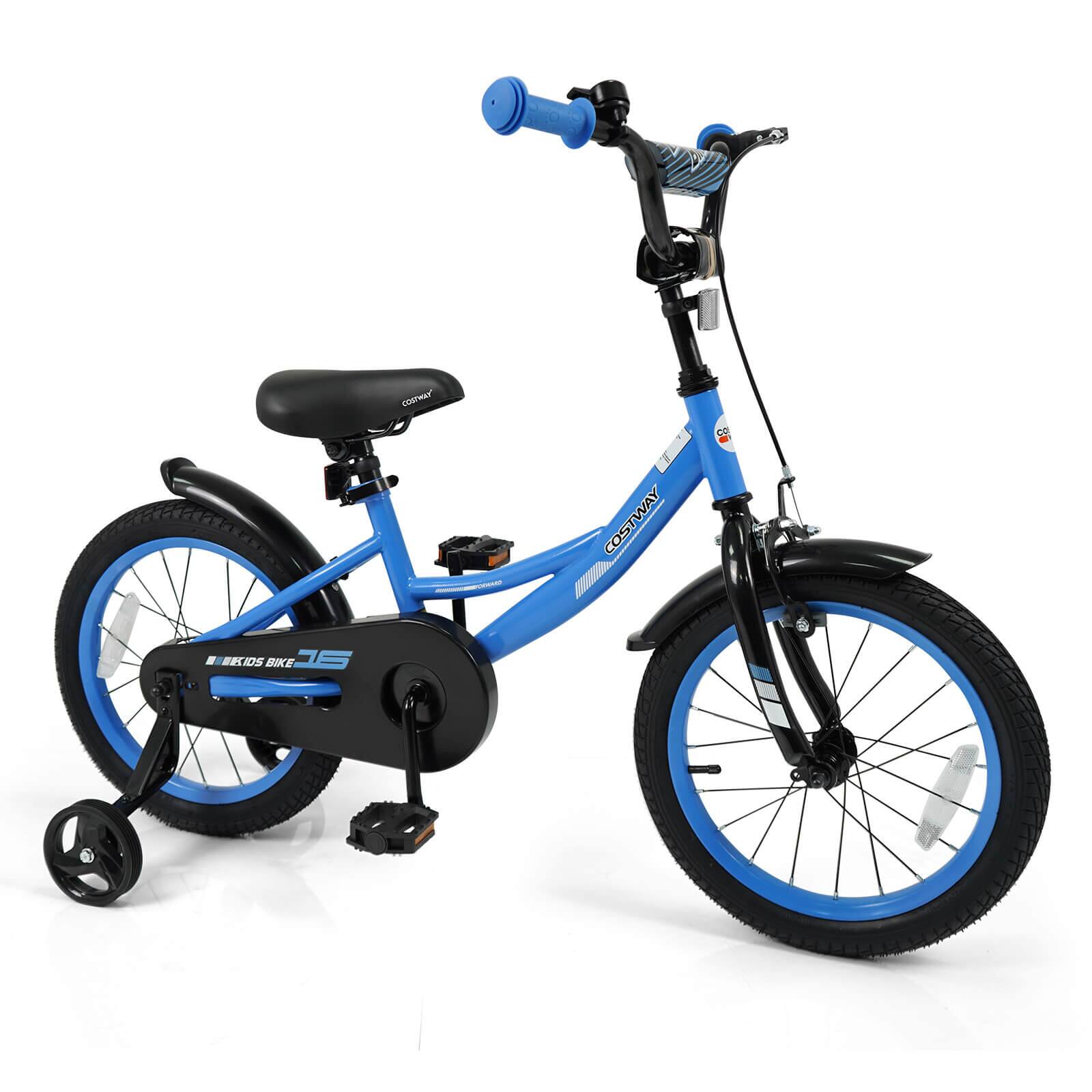 Costway - 16 Inch Kids Bike with Training Wheels Dual Brakes Adjustable Seat Handlebar Height - Navy
