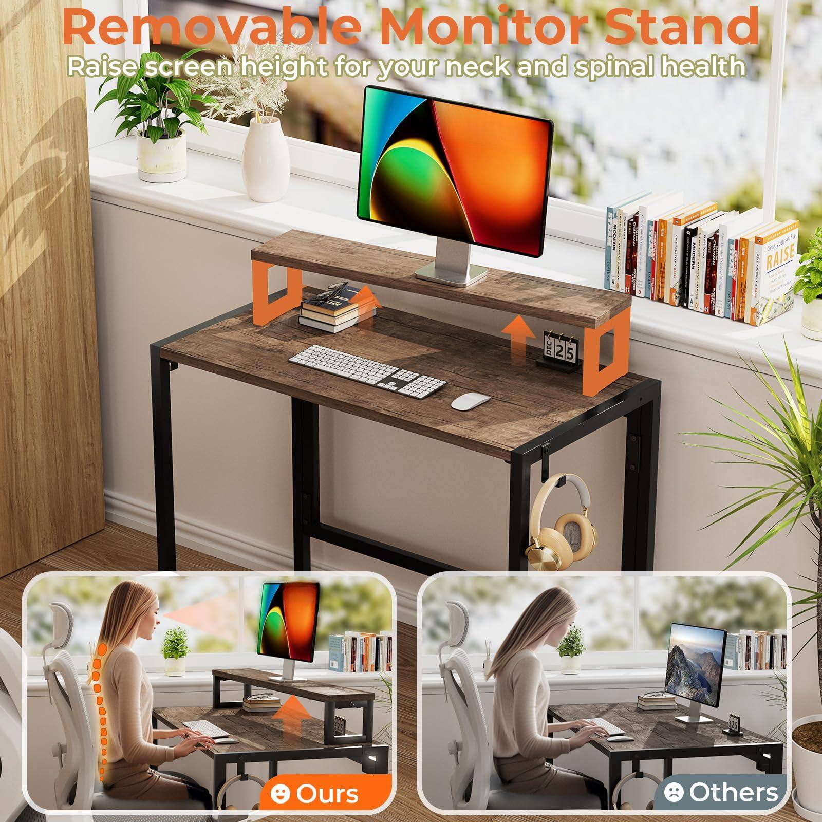 Removable Monitor Stand  
Raise screen height for your neck and spinal health  

Ours  
Others