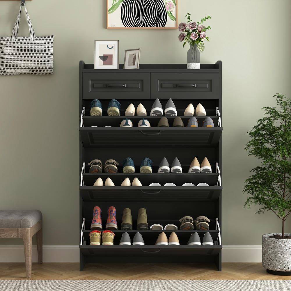 Alt View 8. Kadyn - Resenkos 3-Tier Flip-Front Shoe Cabinet with Adjustable Interior Shelves - Black - Black.