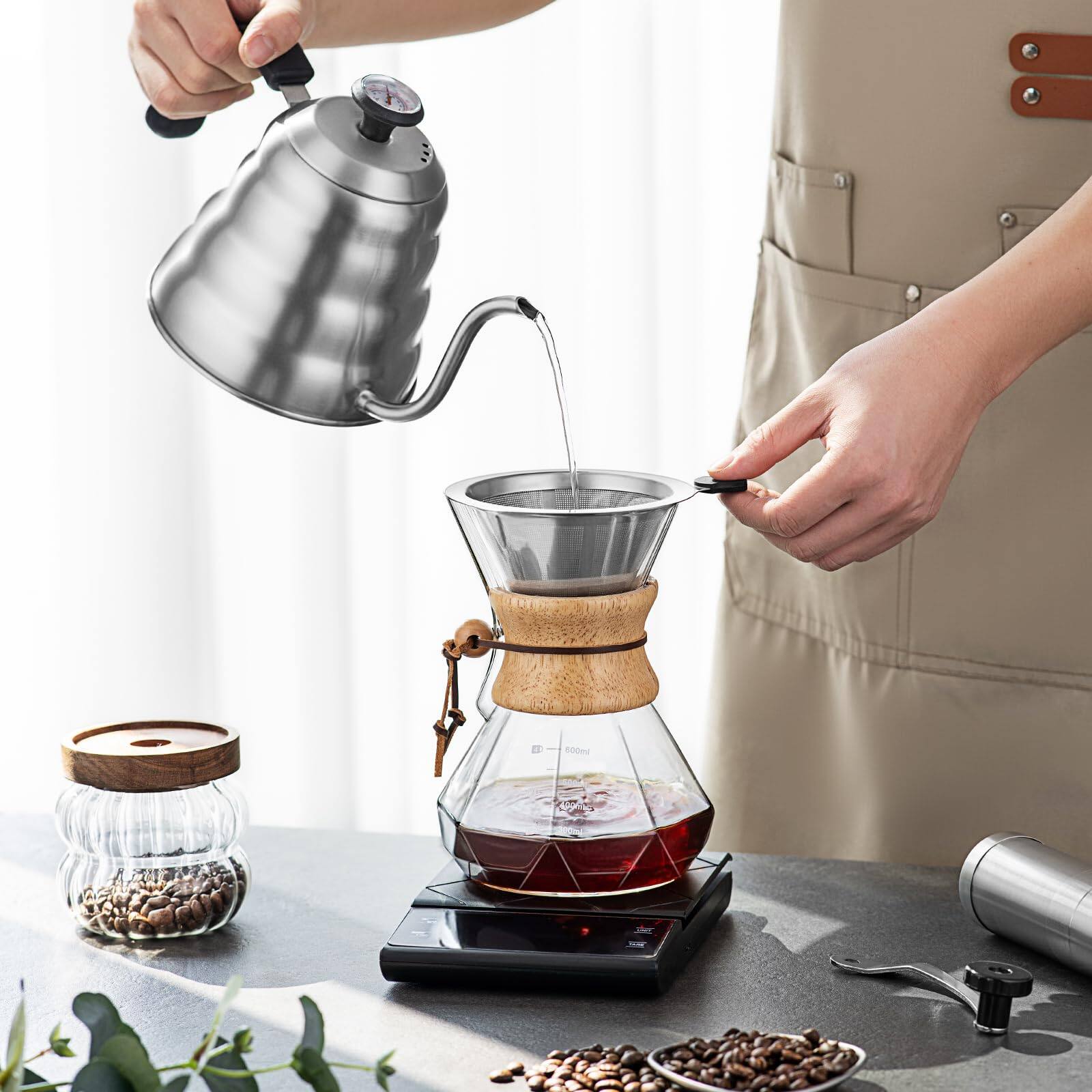 Alt View 3. Dapper Styles - Pour Over Coffee Maker Set - Gooseneck Kettle With & Drip Stainless Steel - Default.