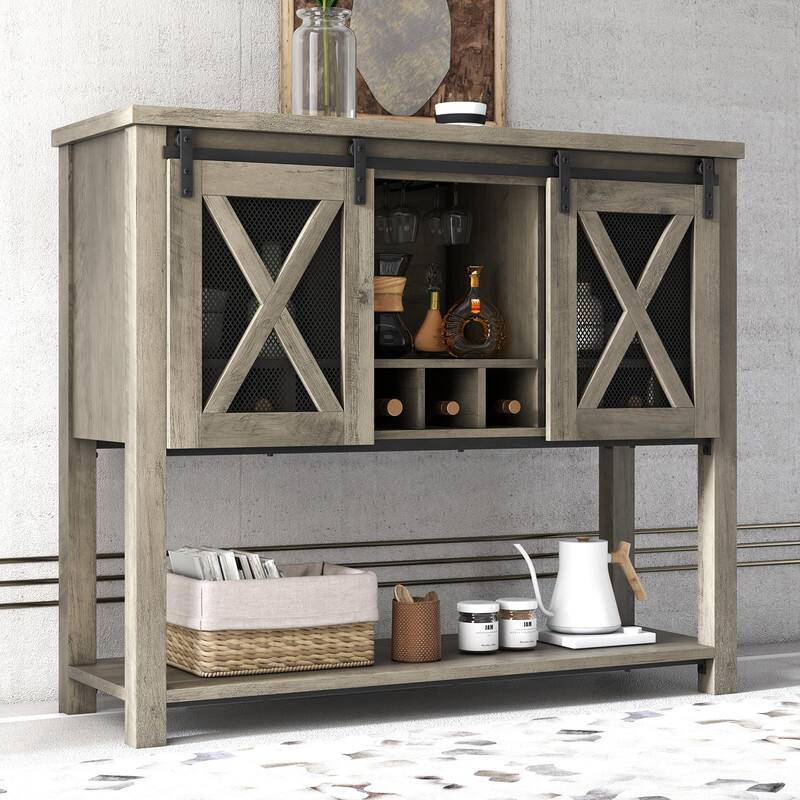 Alt View 1. Babevy - Coffee Bar Cabinet - Ample Storage Space - Grey.