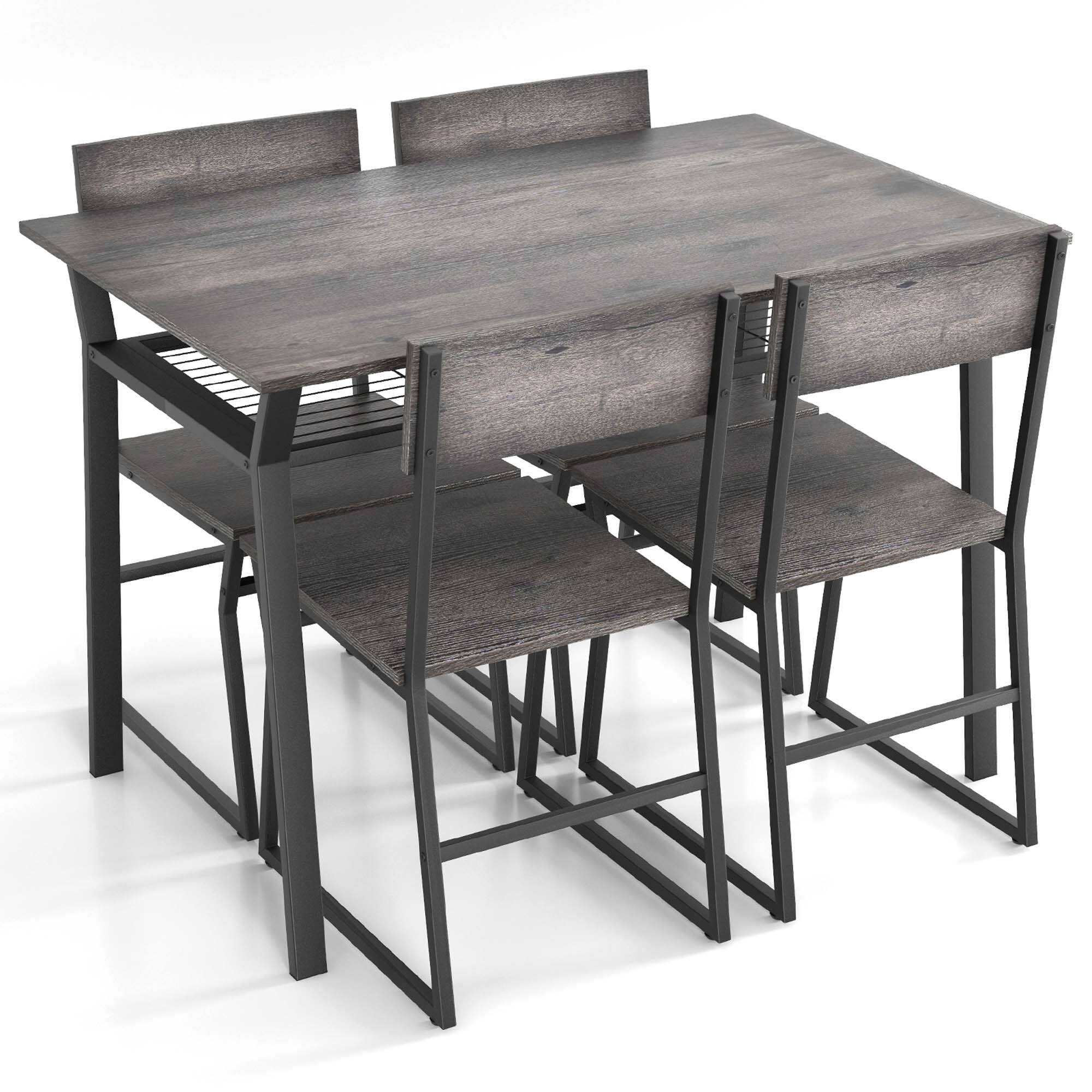 Alt View 17. Costway - 5 Piece Dining Table Set Industrial Rectangular Kitchen Table with 4 Chairs Grey - Grey.