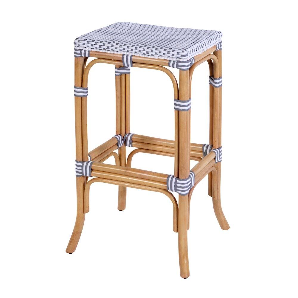 Alt View 2. Butler Specialty - Laguna 30.5 in. Seat Height Rectangular Rattan Backless Bar Stool White and Gray - White And Gray.