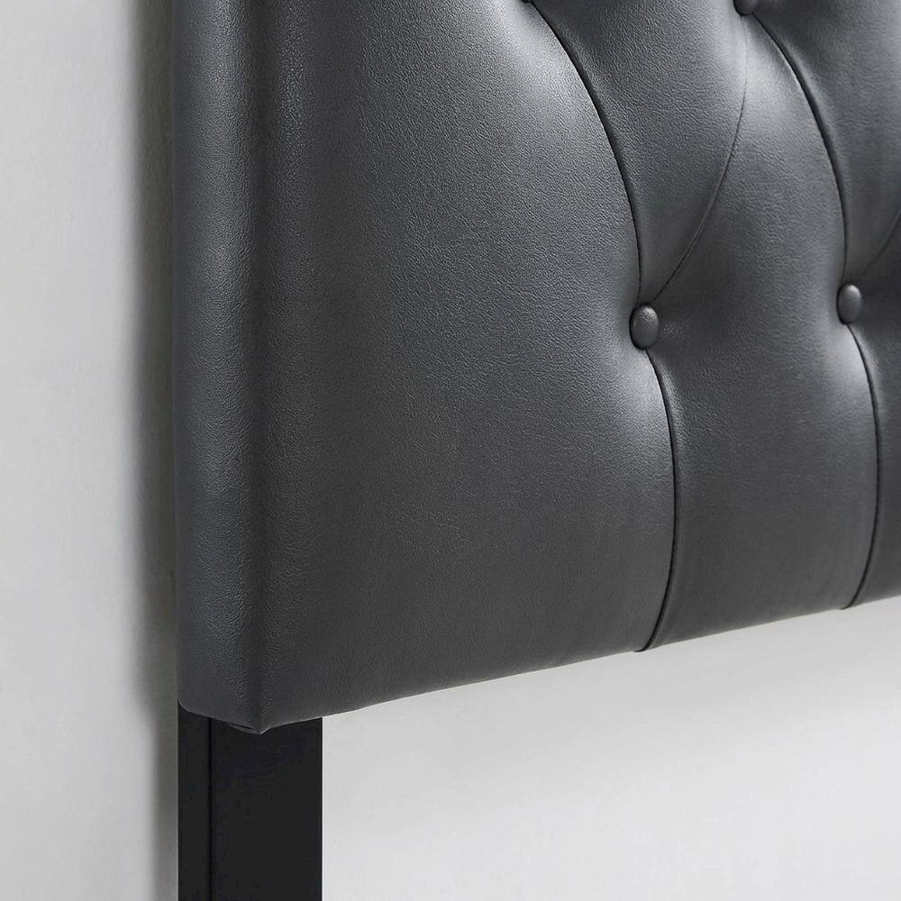 Alt View 1. FurniFact - Upholstered Vinyl Queen Headboard with Supportive Padding and Stylish Design - Black.
