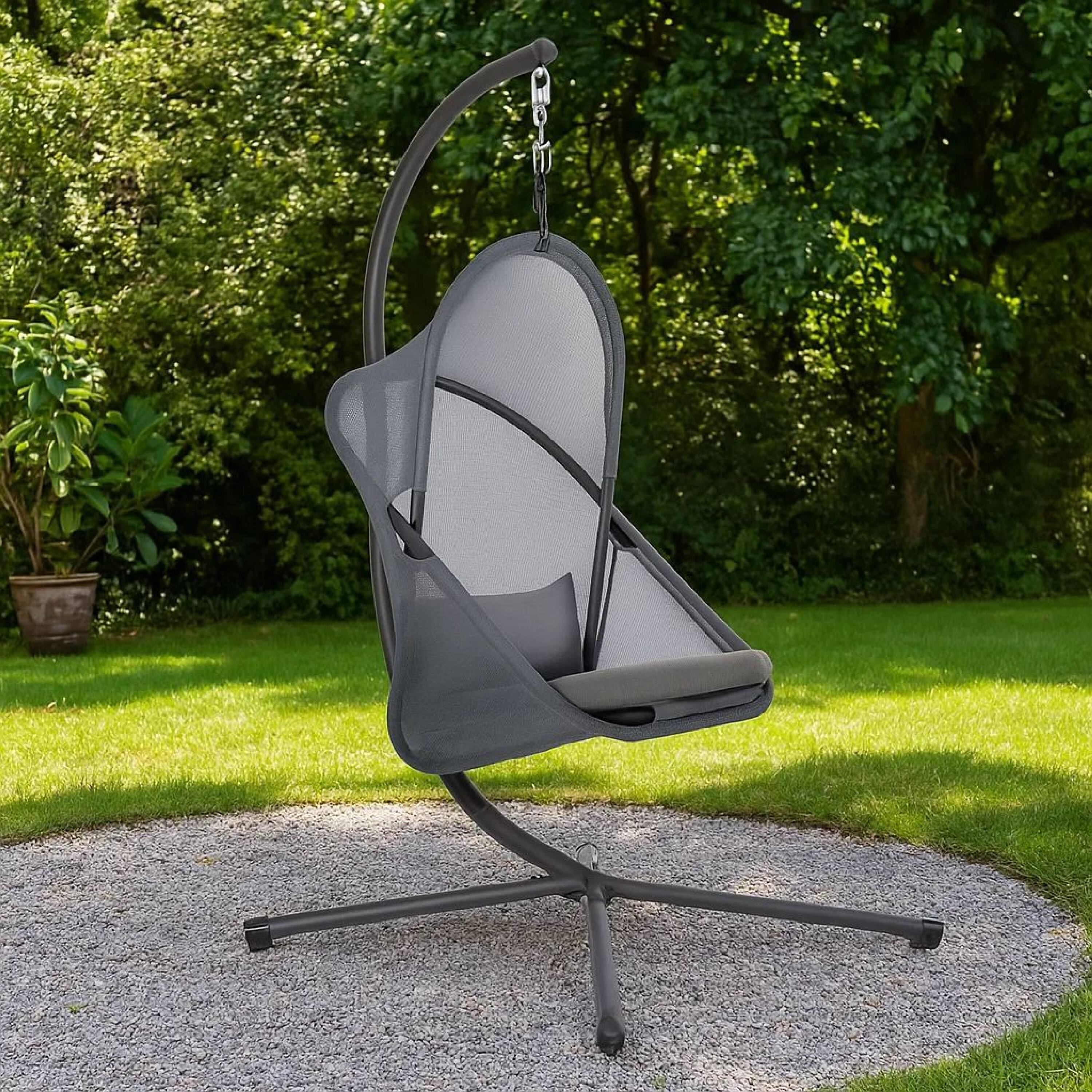 Alt View 7. Manhattan Lane - Cery Outdoor Egg Swing Chair, Foldable Stand - Black, Dark Gray.